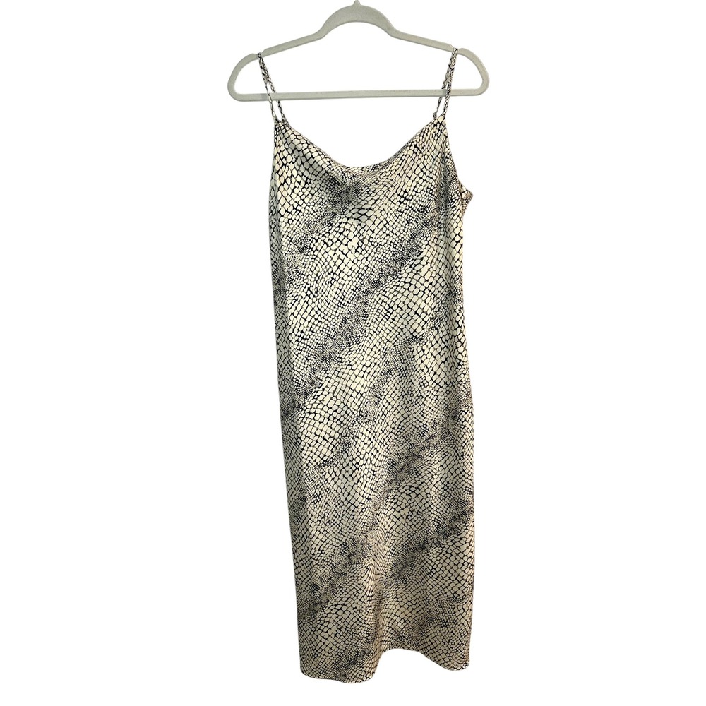 Banana Republic Snake Print Dress Midi Cream Black Cowl Neck Slip Satin Size M
